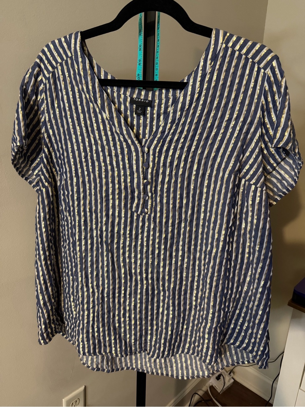 torrid Navy and White Striped Button-Front Henley Blouse